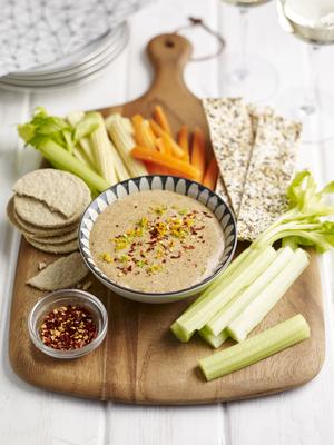 Almond Satay Dip with Flat Breads and Veg