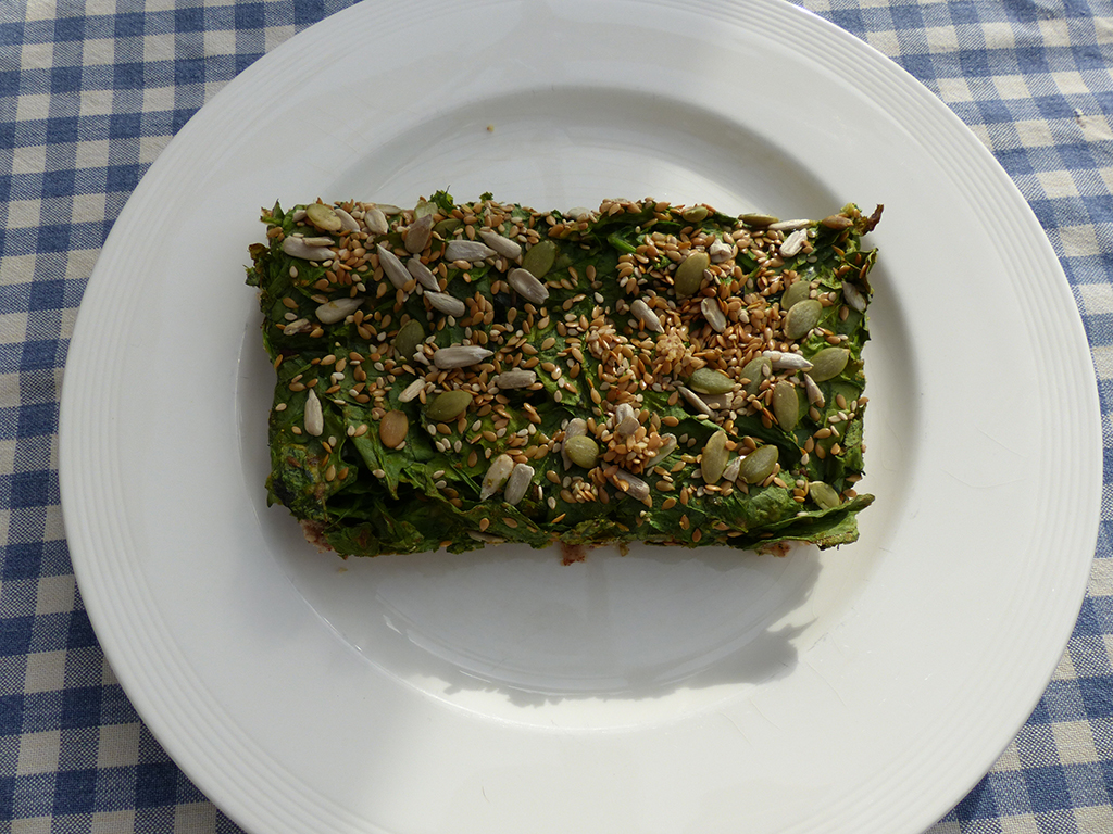 Spinach Pie with nuts, avocado and seeds