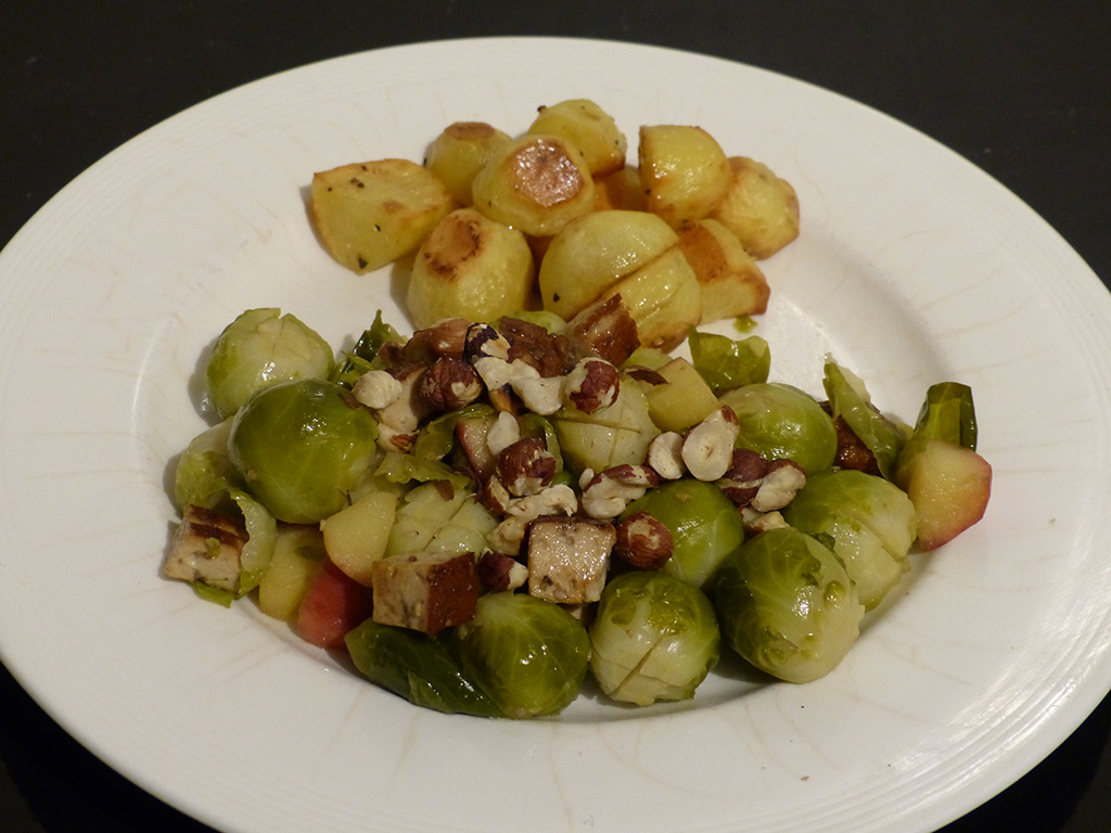 Brussels Sprouts with hazelnuts, tatties and Tofu